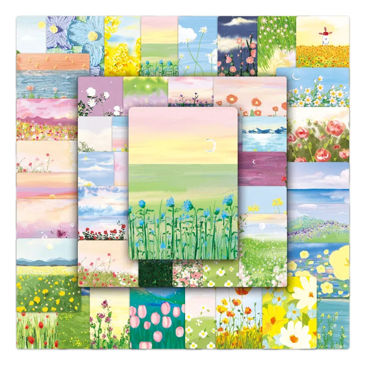 50-Piece Waterproof Watercolor Flower & Landscape Sticker Set