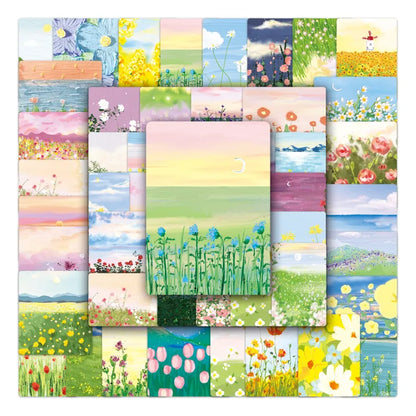 50-Piece Waterproof Watercolor Flower & Landscape Sticker Set