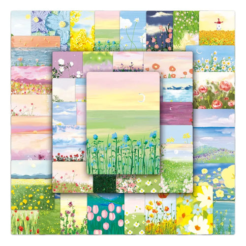 50-Piece Waterproof Watercolor Flower & Landscape Sticker Set
