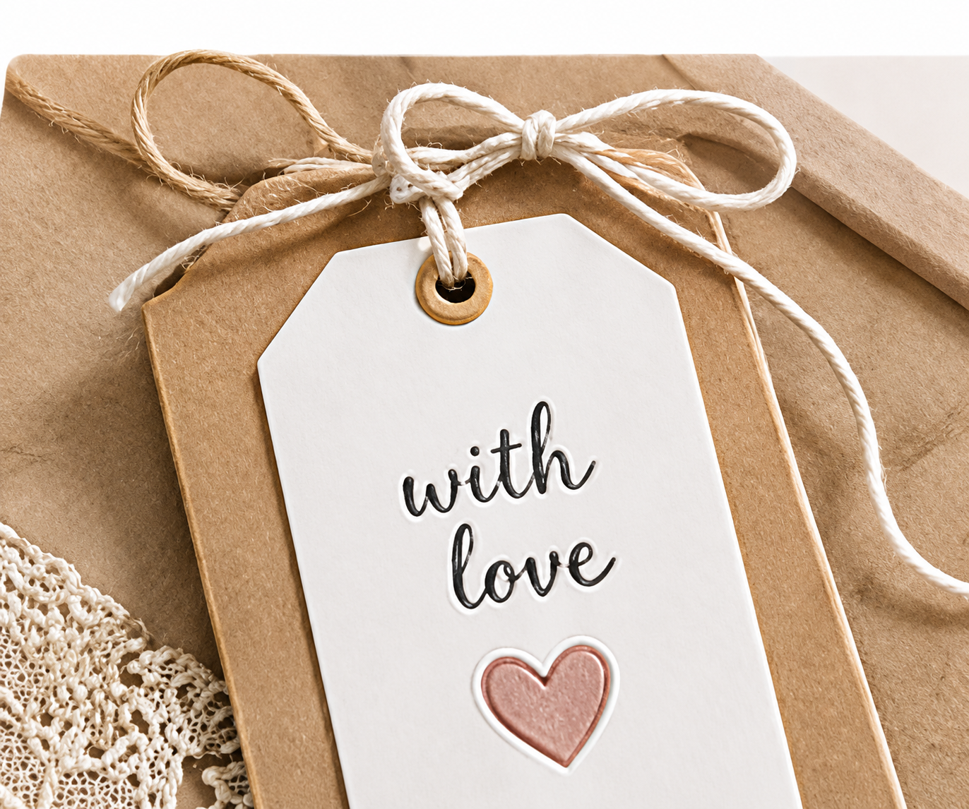 Gift tags with rounded corners and twine