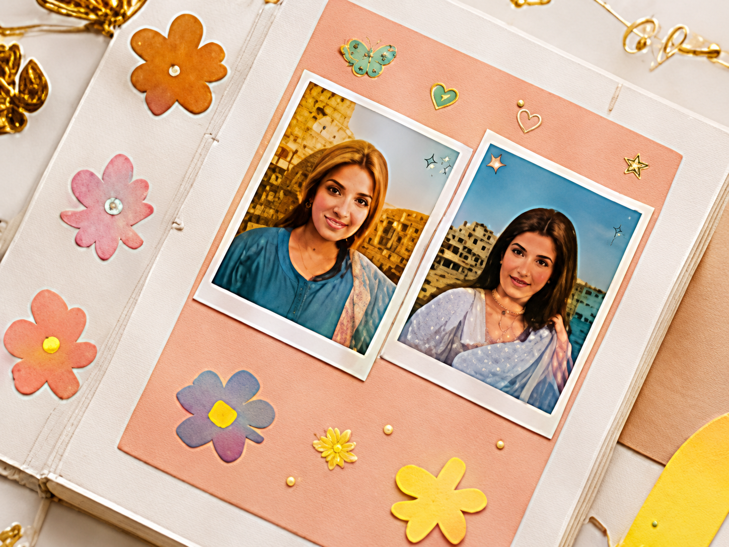 Scrapbook page with punched paper shapes