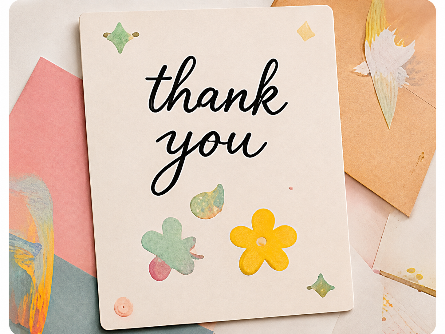 Handmade thank you card with punched shapes