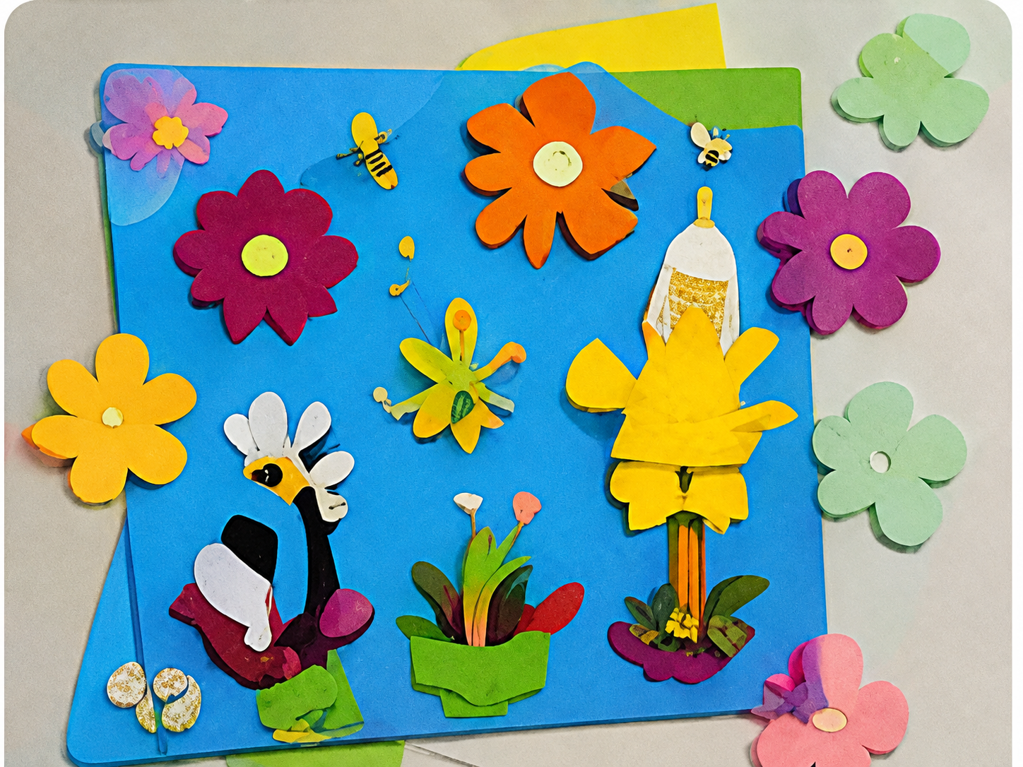 Colorful kids craft project using punched shapes