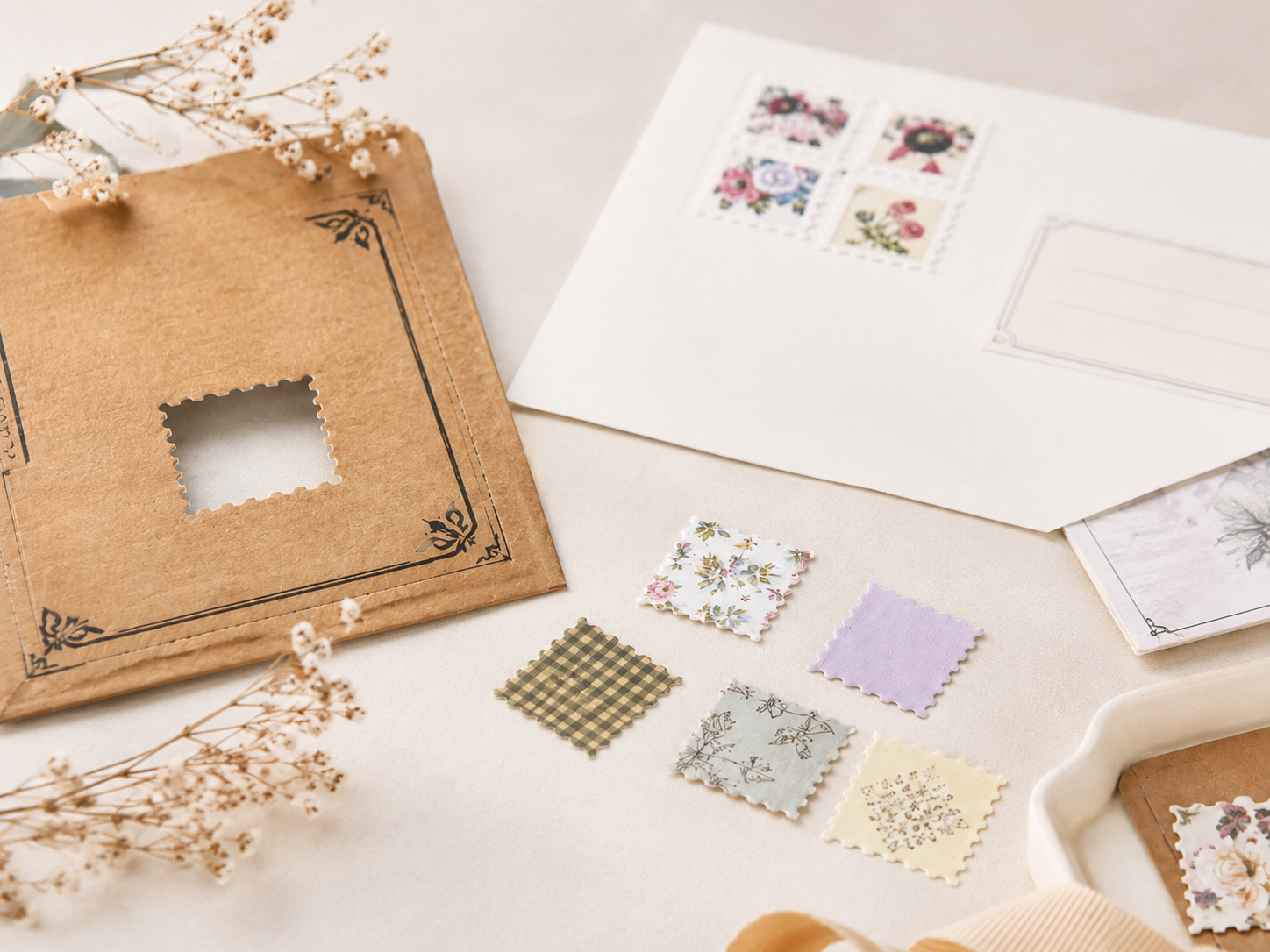 The same page with punched stamp shapes laid out