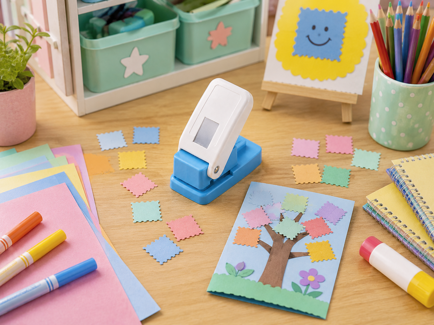 Colorful punched shapes for classroom projects