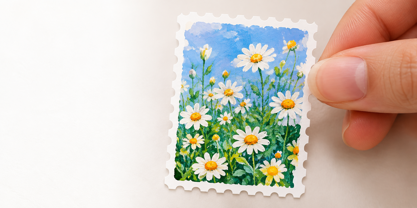 Peeling a scenic sticker from its backing