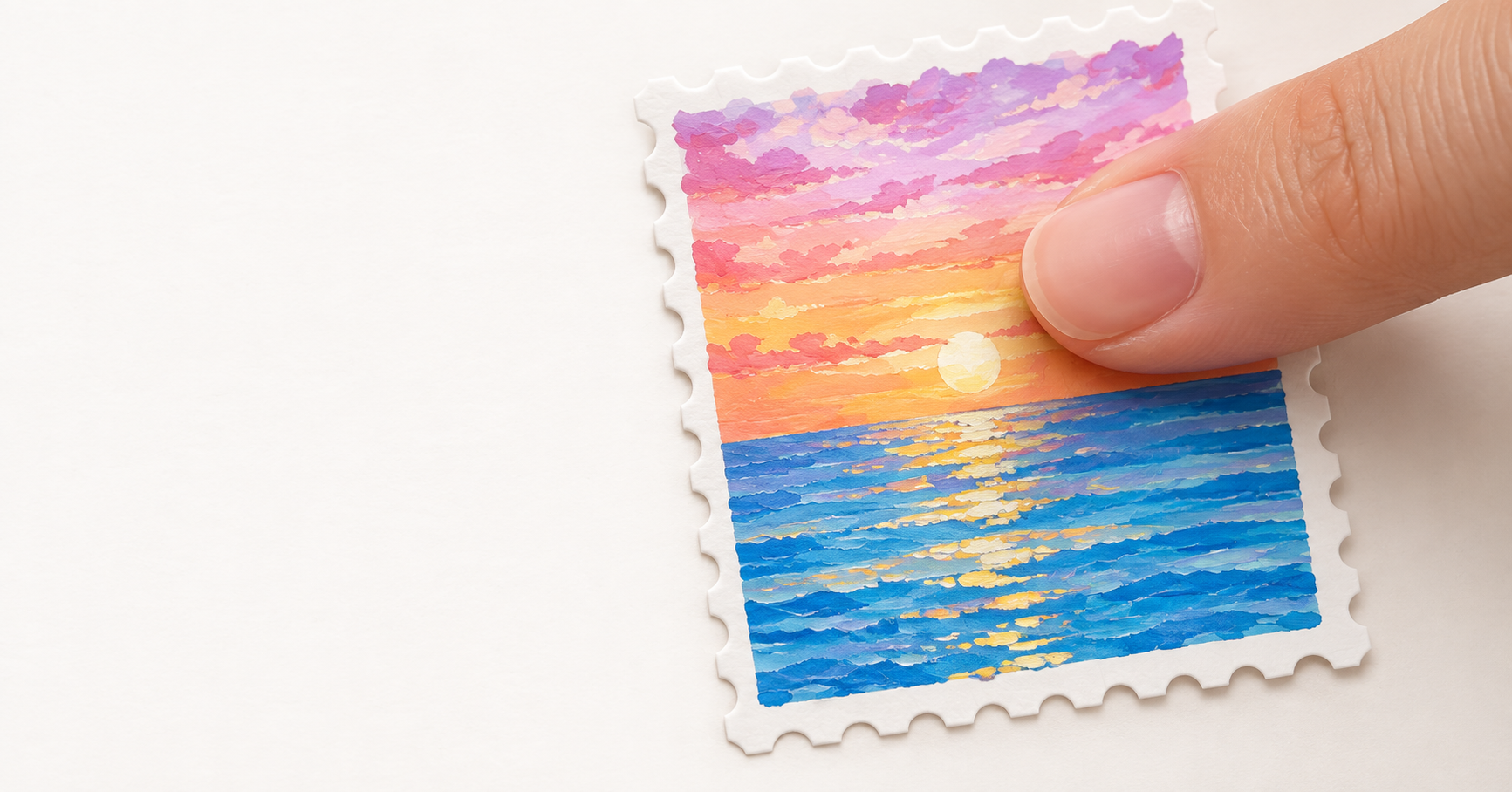 Pressing a sticker down with a finger