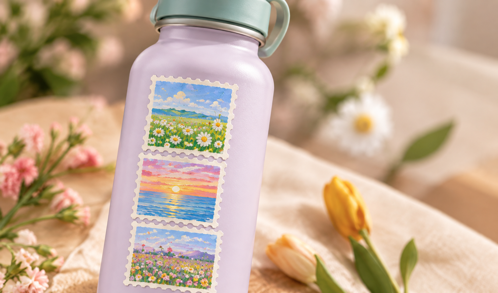Water bottle and phone case with stickers