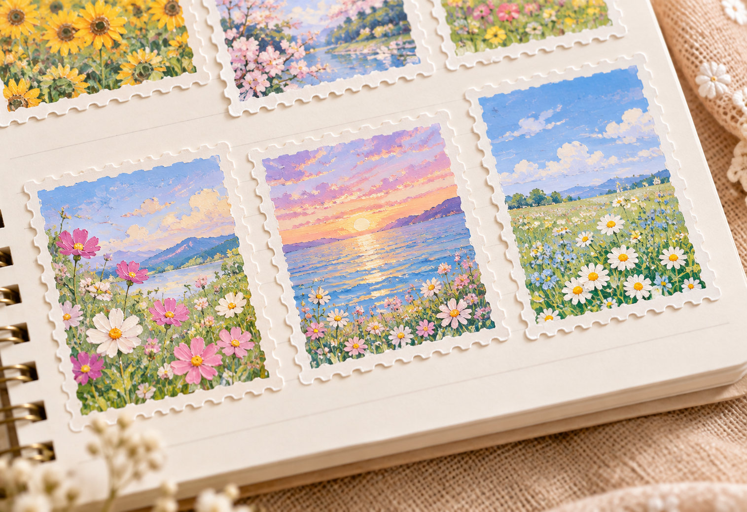 Gift wrap and scrapbook pages with stickers
