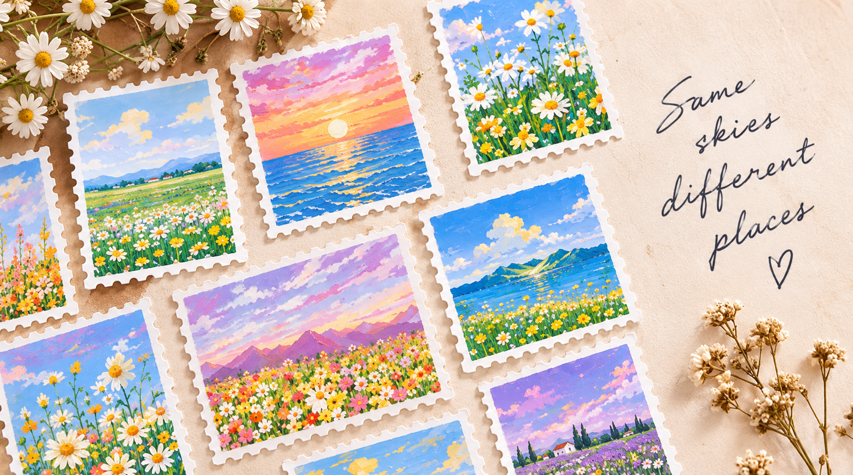 A spread of pastel scenic stickers
